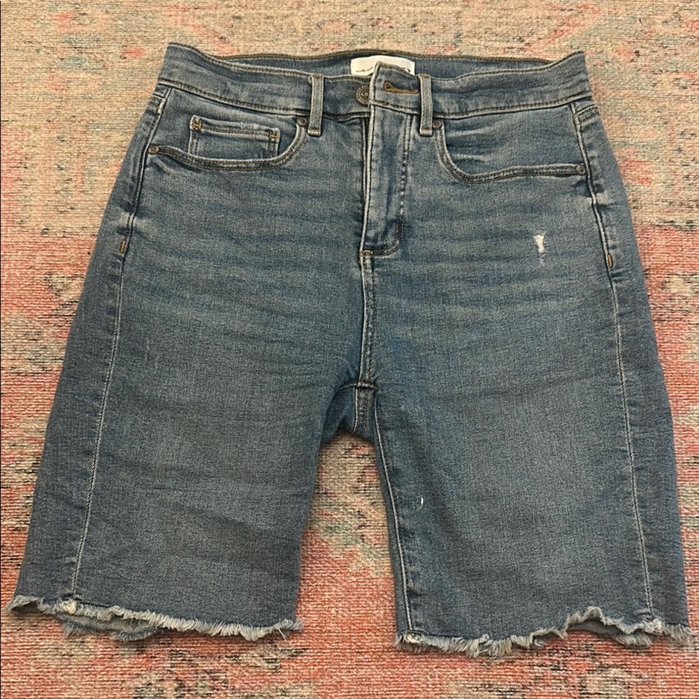 LOFT Blue Jean Shorts Distressed Frayed Hem